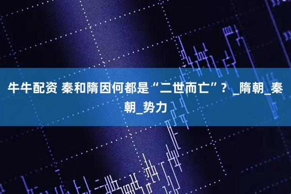 牛牛配资 秦和隋因何都是“二世而亡”？_隋朝_秦朝_势力