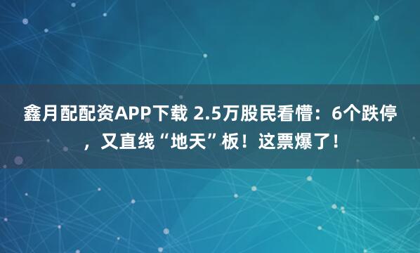 鑫月配配资APP下载 2.5万股民看懵：6个跌停，又直线“地天”板！这票爆了！